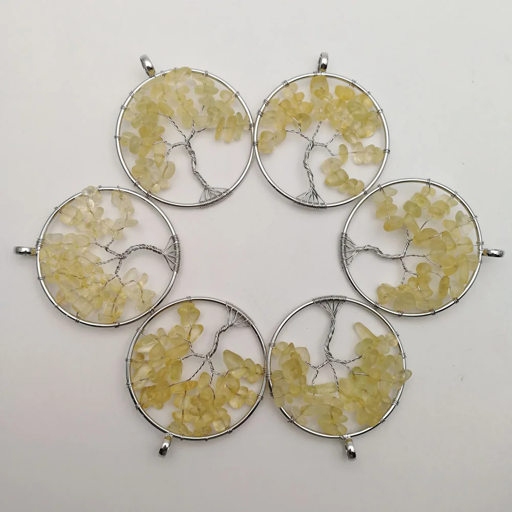 

Fashion 50mm yellow Tree of Life 12pcs/lot Wisdom Tree Chakra Reiki Healing Natural Stone Necklace Pendant for Jewelry making