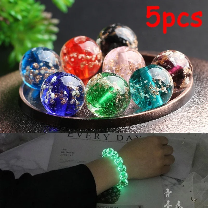 5 Pcs 10/12MM Round Luminated Flower Glass Loose Beads Luminous Lampwork Beads Handmade Crystal DIY Beads Jewelry Findings