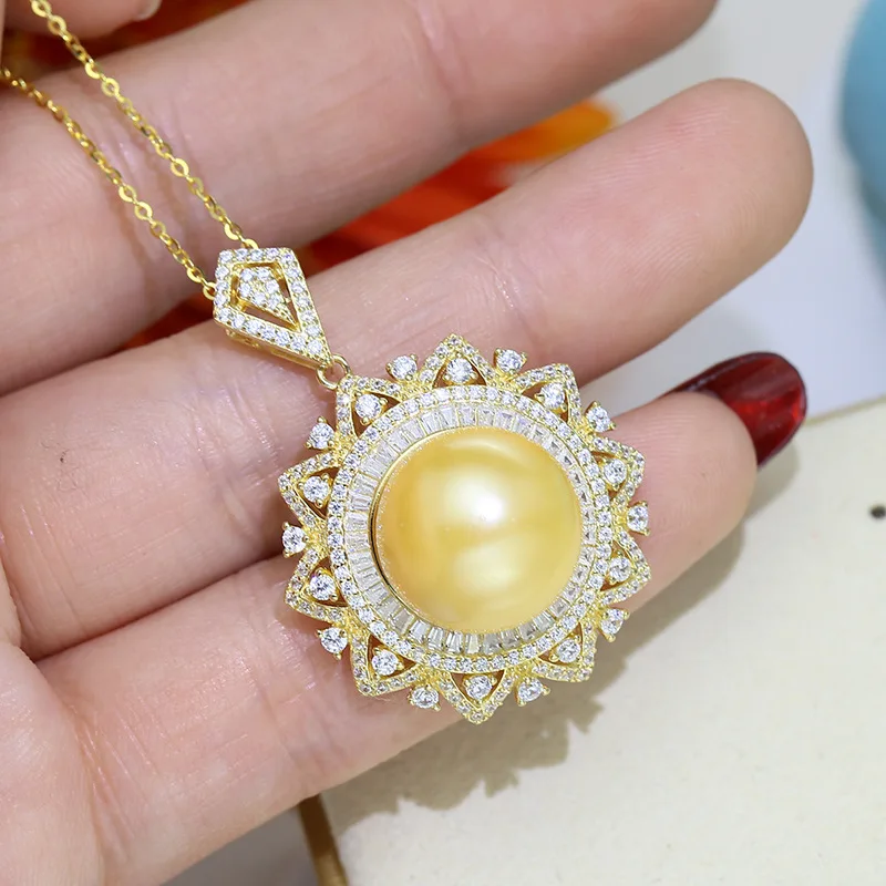 MeiBaPJ Real 925 Silver Sun Flower Earrings & Necklace & Ring Fine Wedding Jewelry Sets For Women Natural Big Pearl Suit