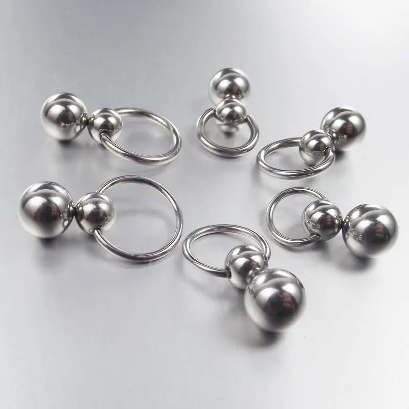 1 Piece Stainless Steel Double ball cucurbit gourd Ring Eyebrow Curved Tragus Ear Piercing PA Nipple Ring Bar Lips Body Jewelry