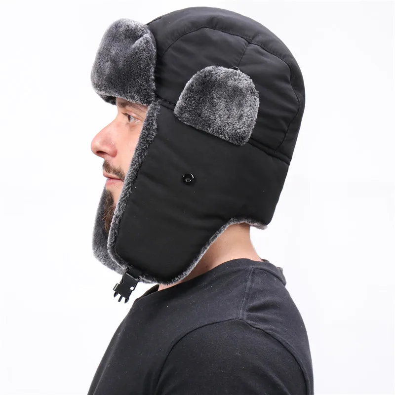 Chapeau de bombardier imperméable avec fausse fourrure de lapin pour homme, casquette de neige, couvre-chef de pilote, de trappeur, de trooper, insigne soviétique, russie, Ushanka