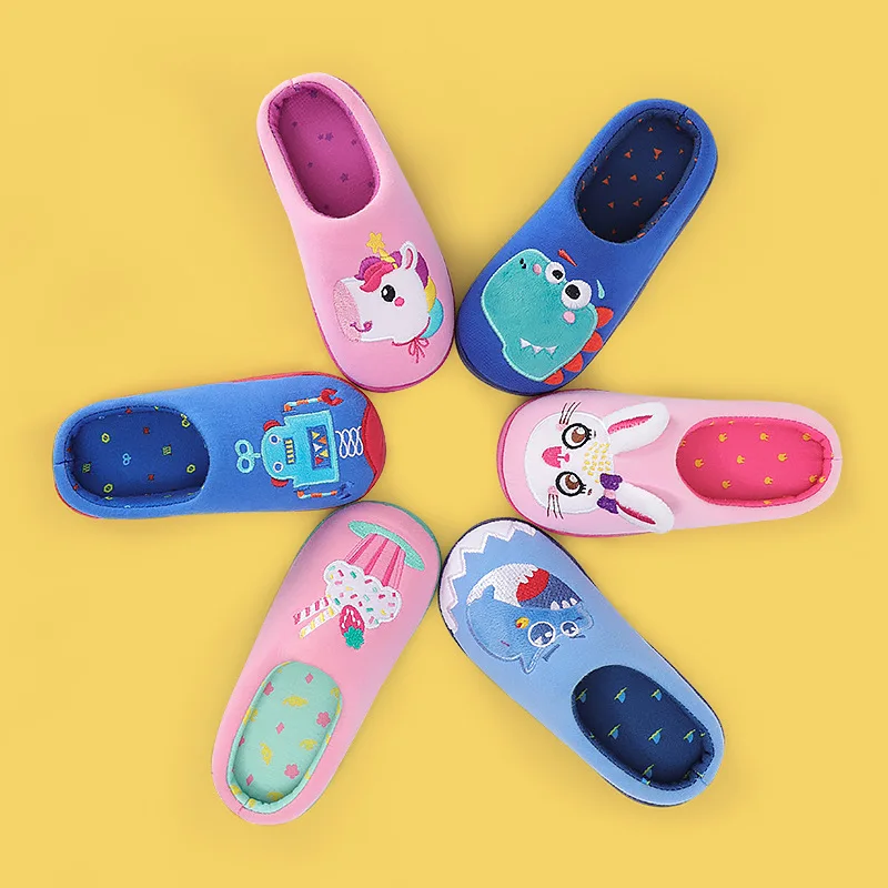 Pantofole in cotone per bambini ragazzi inverno Indoor Cute Unicorn Dinosaur Home Shoes bambini ragazzi pantofole calde antiscivolo