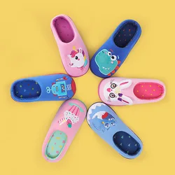 Children Cotton Slippers Boys Winter Indoor Cute Unicorn Dinosaur Home Shoes Kids Boys Antiskid Warm Slippers