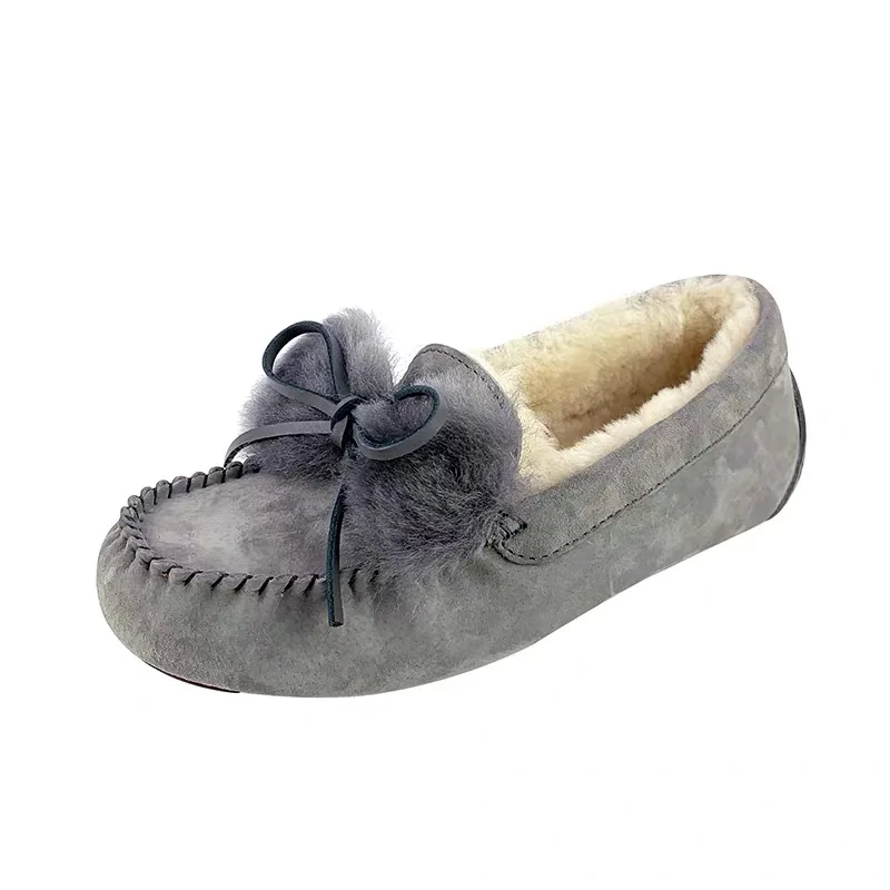 High Quality 100% Genuine Leather Natural Fur Women Flat Shoes Fashion Casual Loafers Women Shoes Moccasins Female Driving Shoes
