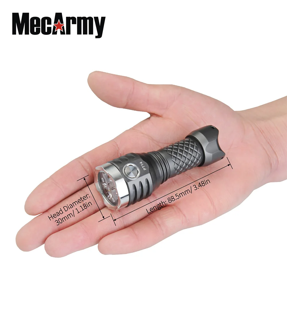 Ultra bright Compact Flashlight MecArmy PT14 USB Rechargeable 900 Lumens EDC Flashlight Lantern built-in 14500 Li-ion battery