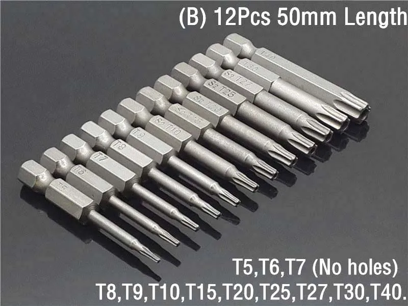 50mm 8 pces ou 12 pces definir segurança inviolável chave de fenda magnética broca parafuso bit driver bits hex torx cabeça plana 1/4 "ferramentas manuais