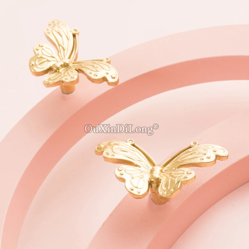 Beauty 2PCS Pure Brass French Gold Butterfly Furniture Handles Drawer Pulls Cupboard Wardrobe Kitchen TV Wine Cabinet Pulls