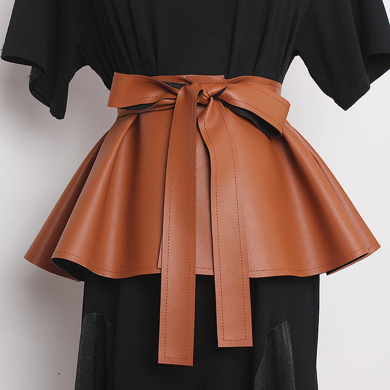 Damska runway moda PU skóra Cummerbunds kobieta sukienka vintage gorsety paski paski dekoracji szeroki pas R3335
