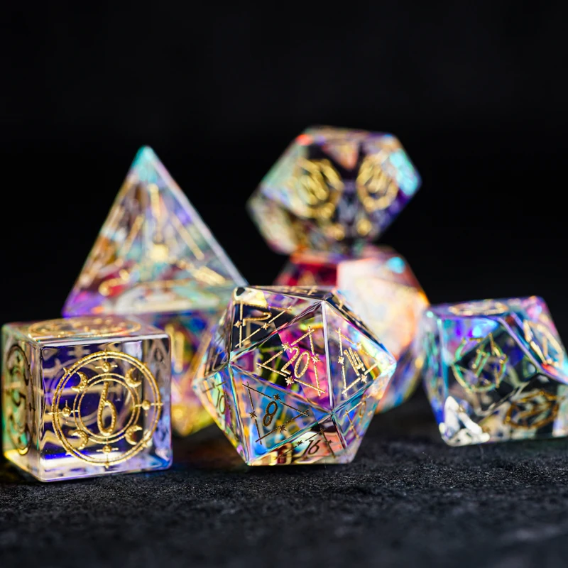 Fantasy Crystal Starry Sky personalized Dice D20 D12 D8 D6 D4 Magic Matrix Symbol Engrave Dice For COC DND RPG Table Game Custom