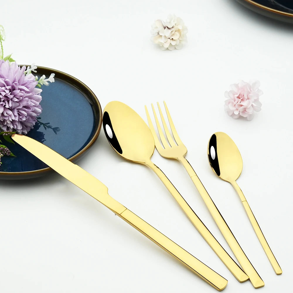 24pcs/6set Cutlery Set Dinner Knife Fork Teaspoons Tableware Stainless Steel Set Dinnerware Kitchen Gold Flatware Silverware Set