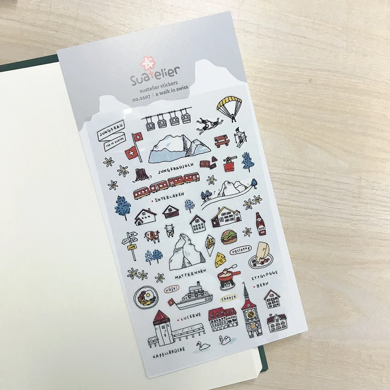 Suatelier Journal Stickers Walk in Swiss Snow-Capped Mountains DIY Scrapbooking Material Craft Supplies Hobbies Stationery