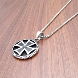 Free Shipping Gothic 316L Stainless Steel Silver Color Black Epoxy German Iron Cross Necklace Pattern Round Pendant Jewelry