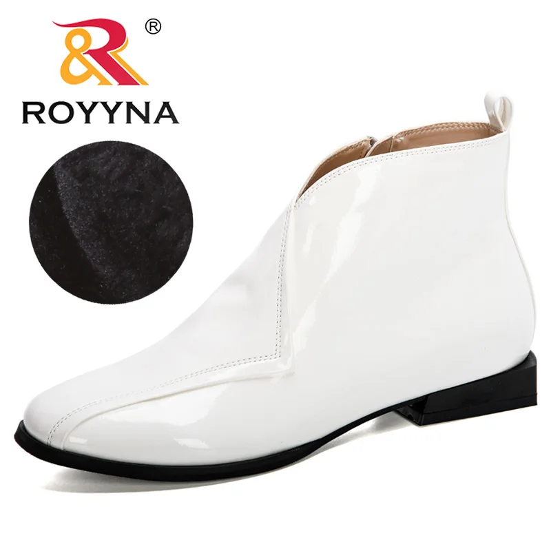 ROYYNA New Designers Patent Leather Ankle Boots Women Winter Shoes Ladies Short Plush High Top Footwear Woman Botas Mujer