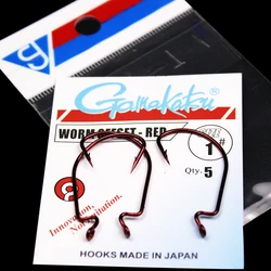 Gamakatsu Fishing Hooks Red Bloody Crank Offset Worm Hook Lure Soft Bait Texas Rig Fishhook Size 5/0#-6# High Carbon Steel