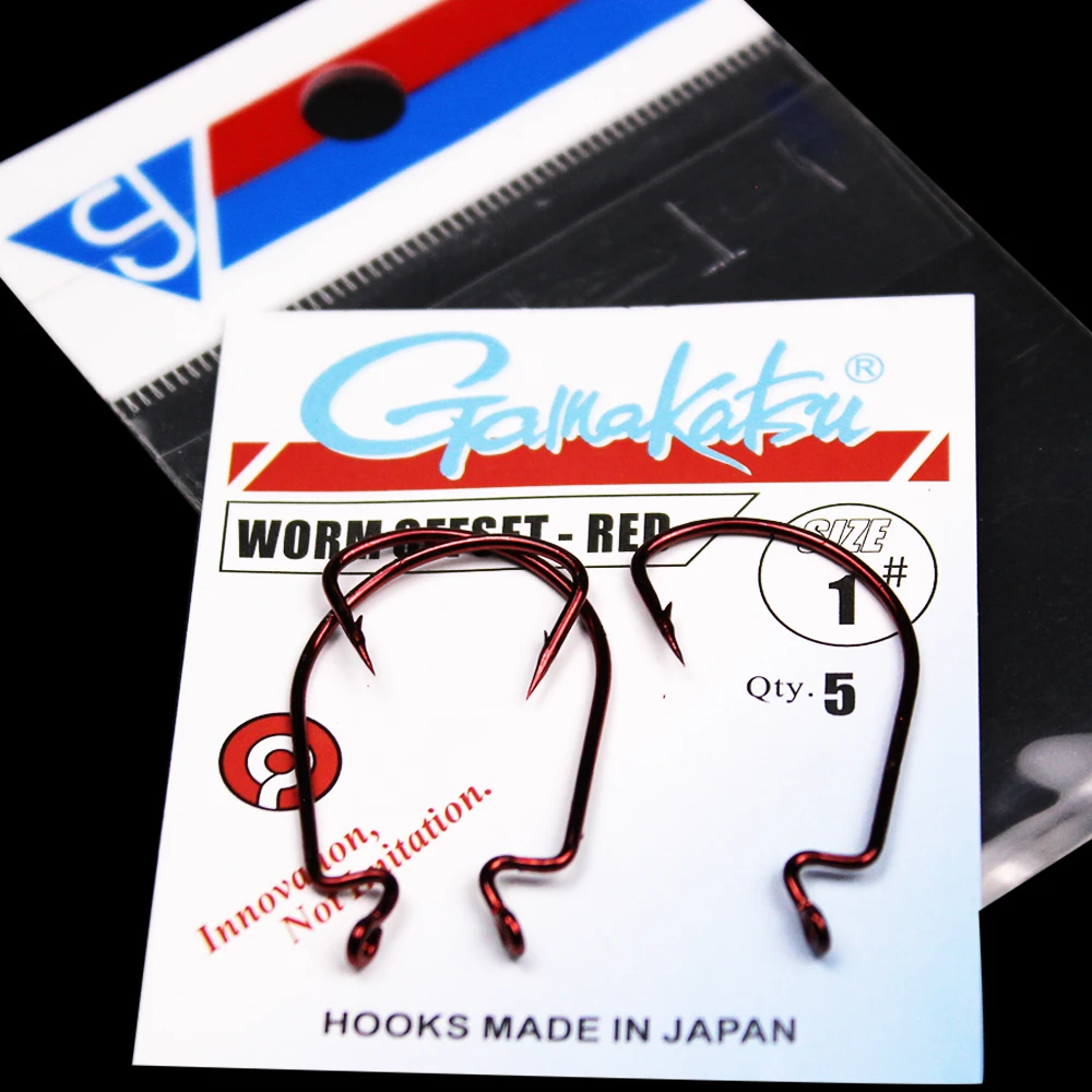 Gamakatsu Fishing Hooks Red Bloody Crank Offset Worm Hook Lure Soft Bait Texas Rig Fishhook Size 5/0#-6# High Carbon Steel