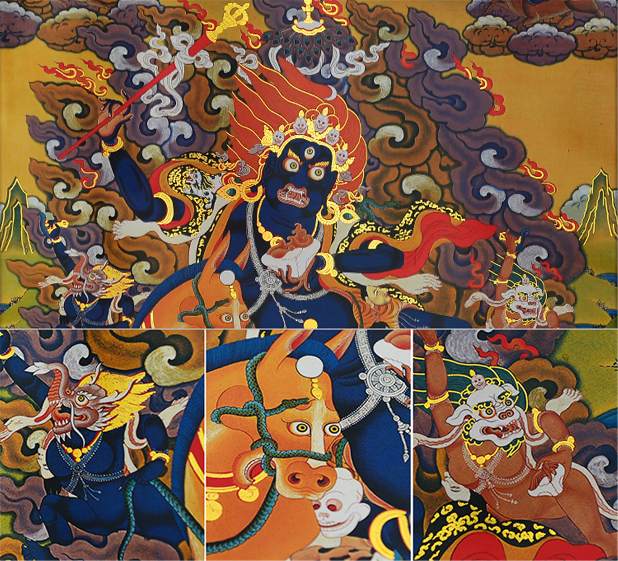 Gandhanra Bronzing Printed Thangka Art - Palden Lhamo Thangka,Hand Framed Tibetan Buddhist Thangka