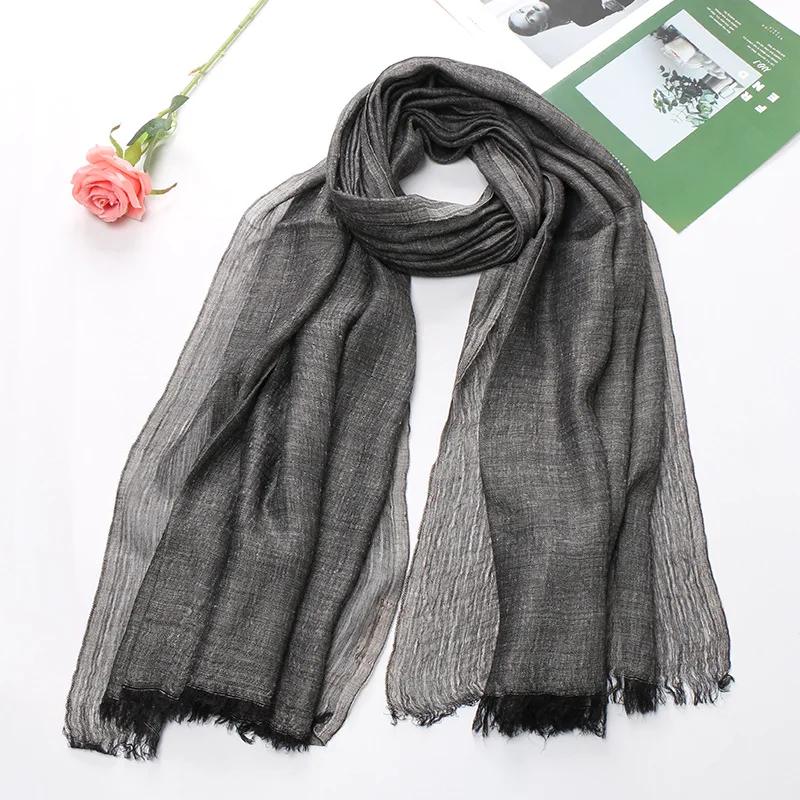 Big Size Black Vintage Cotton Linen Men\'s Scarf Summer Women\'s Poncho Autumn Hijab Female Scarves Shawl Stole Men\'s Bandana