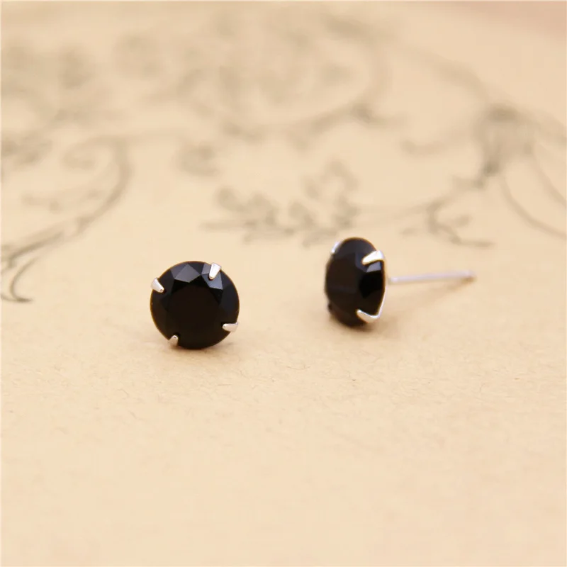 Buyee 925 Sterling Silver Round Stud Earring Natural Black Agate Simple Fashion Earring for Women Men Party Fine Jewelry Earring