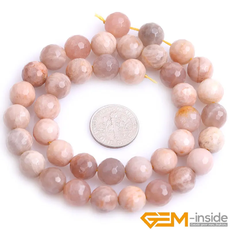 Natural Stone Sunstone Faceted Round Bead For Jewelry Making Strand 15\