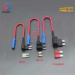 12V Fuse Holder Add-a-circuit TAP Adapter Micro Mini Standard ATM APM Blade Auto Fuse with 10A Blade Car Fuse Holder and Clip