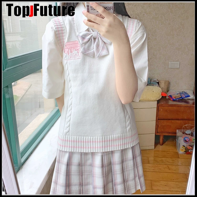 LATTE Giapponese della ragazza Lavorata A Maglia Della Maglia carino versatile scuola maglione Cardigan Uniformi JK UNIFORME del ricamo maglione