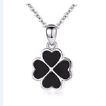Trendy Girls Red Black Green Clover Pendant Necklace Jewelry Women Silver 925 Clavicle Necklace Cute Princess Chain On Neck Gift