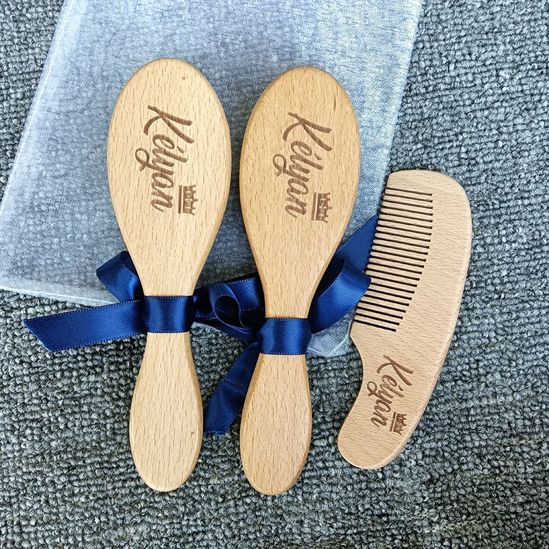 Spazzola e pettine per capelli appena nati regalo personalizzato per bambini, regalo per Baby Shower con pettine in setola di legno per bambini