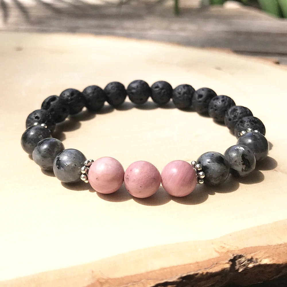 

MG0918 New Design AA Grade Rhodonite Bracelet Women`s Natural Lava Stone Energy Bracelet Gray Larvikite Yoga Bracelet
