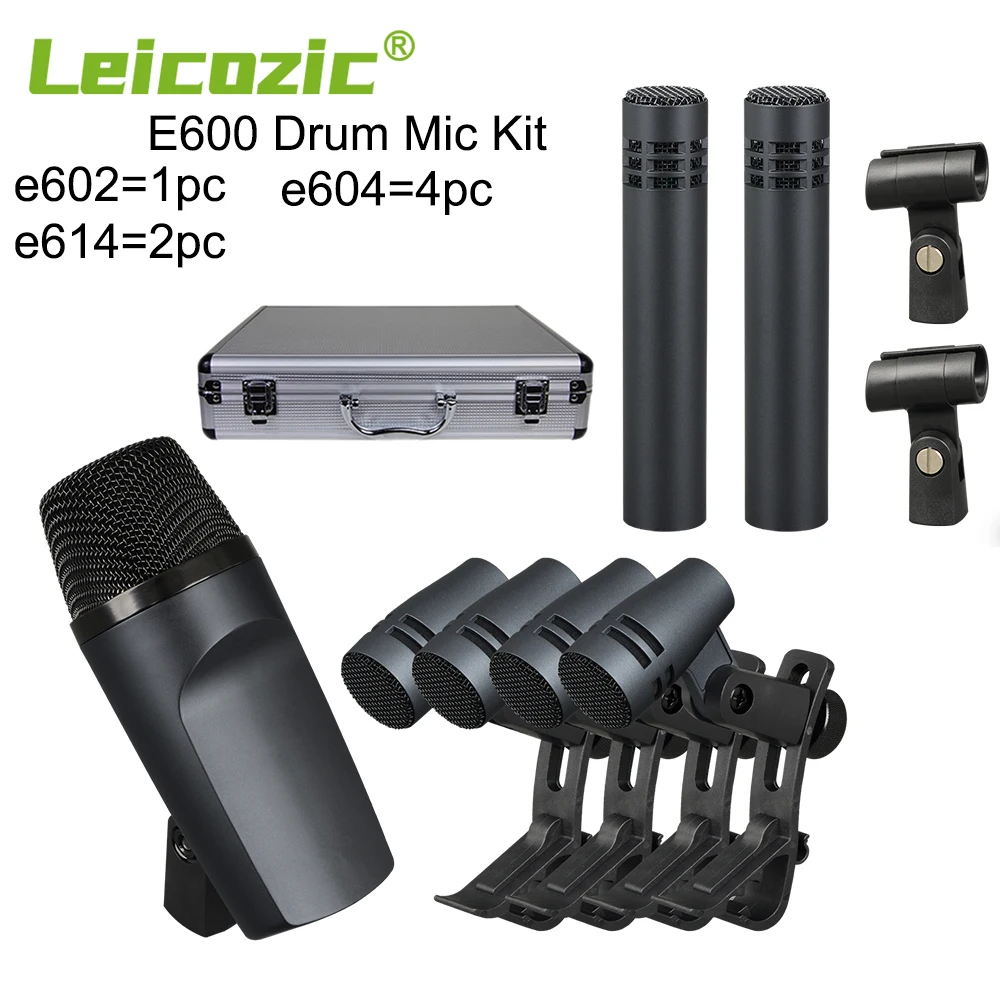 Leicozic e600 Drum Microphone Kit Cardioid Musical Instrument Microfono e604 e602 e614 Condensor Mic Band Guitar Cabs And Tubas