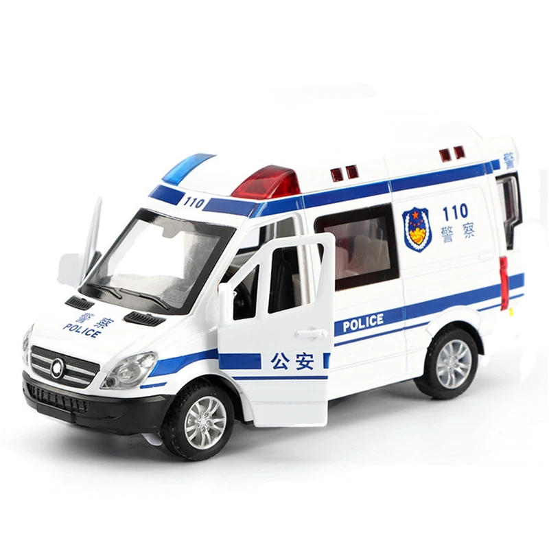 1:32 Simulazione Ospedale Salvataggio Ambulanza Polizia Pressofuso Modello di Auto In Metallo con Tirare Indietro Suono Luce Giocattoli Regali BoysToy Car