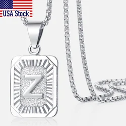 A-Z Letters Silver Color Charm Pendant Necklaces Square Capital Stainless Steel Letter Necklace Unisex Alphabet Jewely GPM11