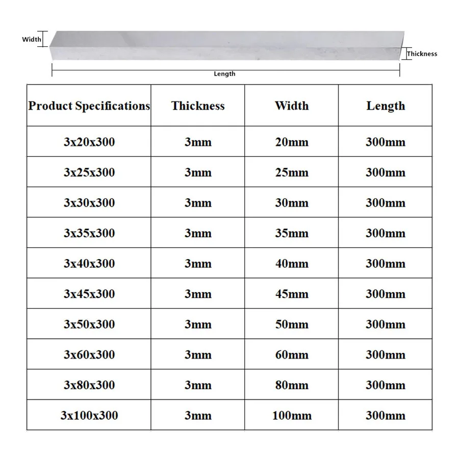 3x25x300 3x35x300 3x45x300 3x60x300 3x100x300 Super Hard White Steel Knife Blank 3mm High Speed Steel Rectangle Bar 300mm Cutter