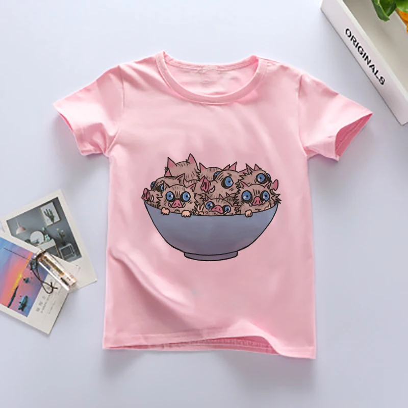 Demon Blade Girls Tops Cute Children Clothes Fashion Demon Slayer T Shirt Kids Summer Cartoon T-shirt Novelty Anime Short Sleeve