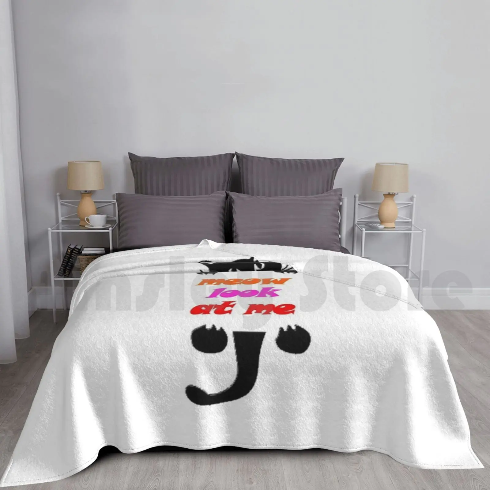 Meow Look At Me Blanket Fashion Custom Cat Kitten Possum Skunk Raccoon Retro 80s Animals Pets Cute Cuddly Rainbow