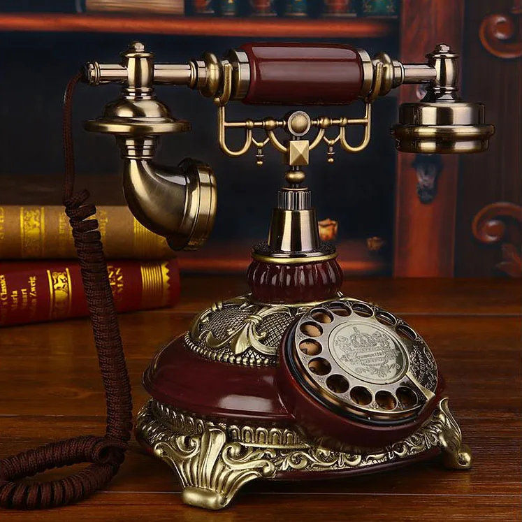 Vintage Telephone European fixed Swivel Plate Rotary Dial Antique Landline Phone Office Home Hotel made of resin red white gold