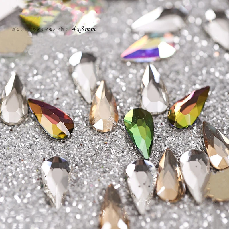 Nail Art Accessories Flat Raindrop Crystal Glass 4x8mm 7 Colors Rhinestone Fashion 3D Fingernail DIY Decoration