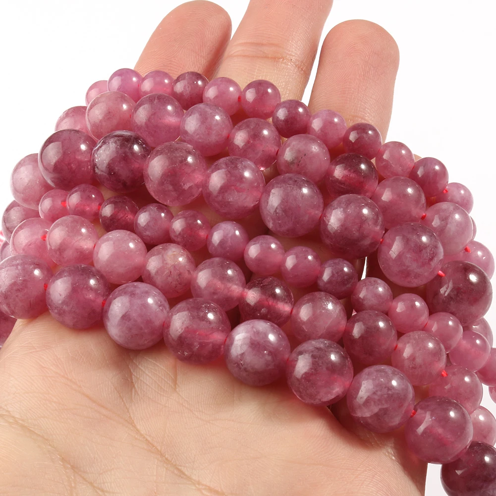 Strawberry Quartz Round Stone Beads Smooth Loose Spacer Beads For Jewelry DIY Making Bracelet Earrings Accessories 15\'\' 6 8 10mm