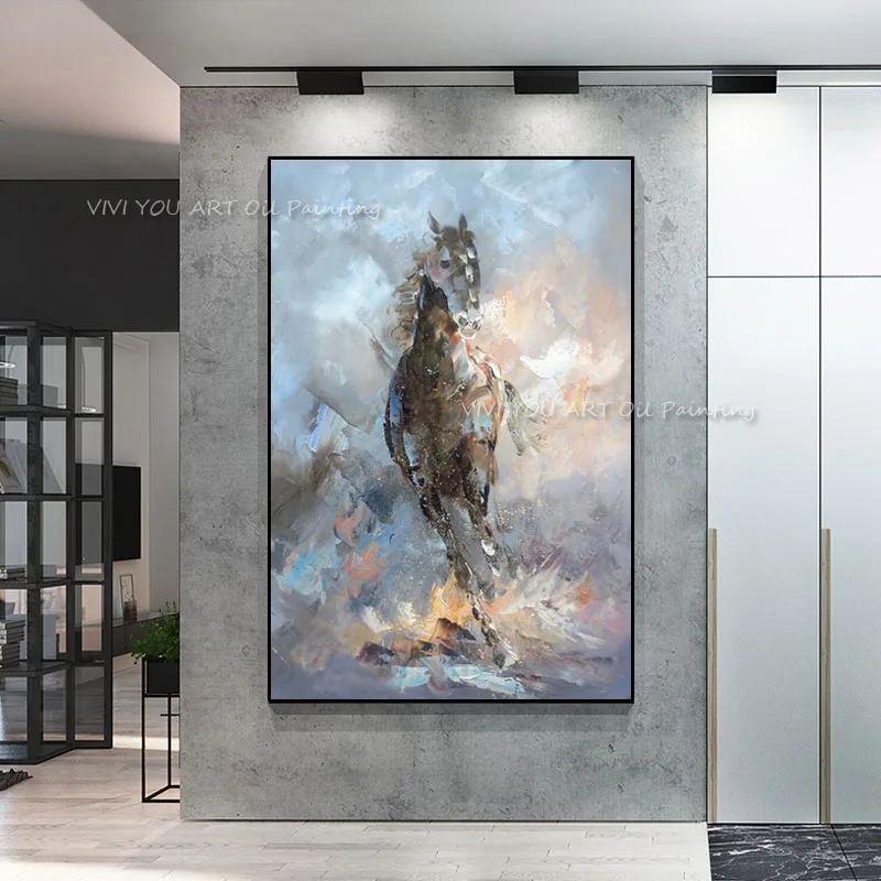 Knife Oil Painting Horse On Canvas Experienced Artist Handmade High Quality Abstract Knife Horse Painting For Wall Decoration