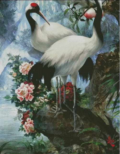 Chinese Crane Clear Picture Top Quality Red Crowned Cranes Animal Cross Stitch Kit 14CT Unprinted Embroidered Handmade Art Decor