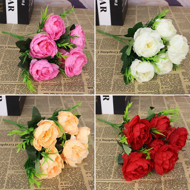 1 bunch of simulation peony flower silk rose bouquet peony vintage bridal bouquet fake flower home DIY Christmas wedding decorat