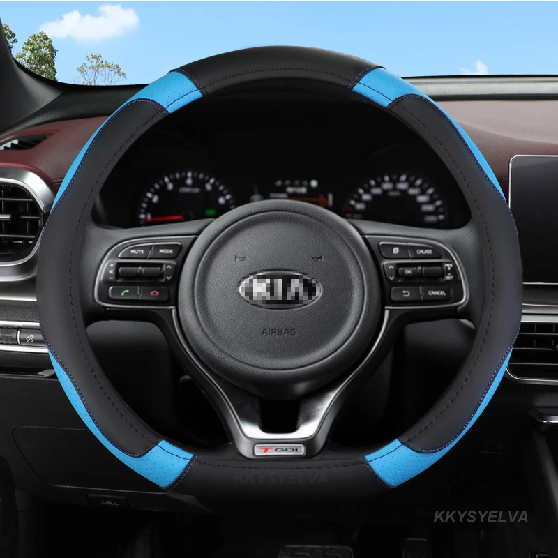 Car Steering Wheel Cover Leather For Kia Cerato Forte Optima Picanto Sorento Sportage Seltos Stonic K2 K3 K4 K5 K9 Accessories