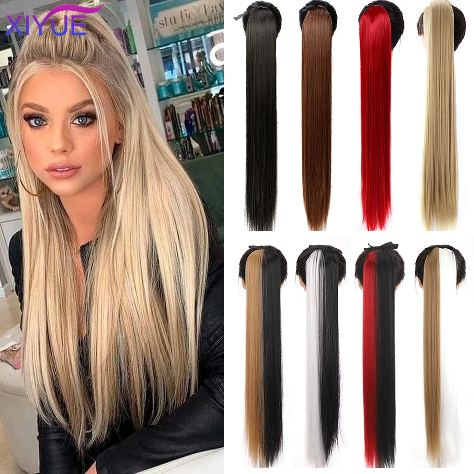 XIYUE Super Long Straight Clip In Tail Synthetic Hair Ponytail Hairpiece With Hairpins Synthetic Pony Tail Hair Extensions