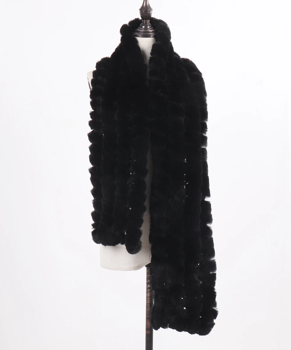 Neue Marke Gestrickter Modischer Damen Echt Rex Kaninchenfell Schal Frauen Winter Warmer Natürlicher Pelzschal Langer Stil Echter Pelz Halswärmer – Detail 32