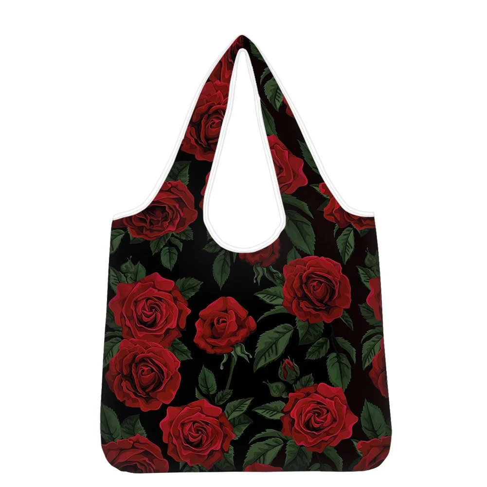 HYCOOL Large Capacity Shopper Red Flower Printing Female Cloth Handbag Tote Kawaii Print Reusable Shoulder Bags Women Tote Bag