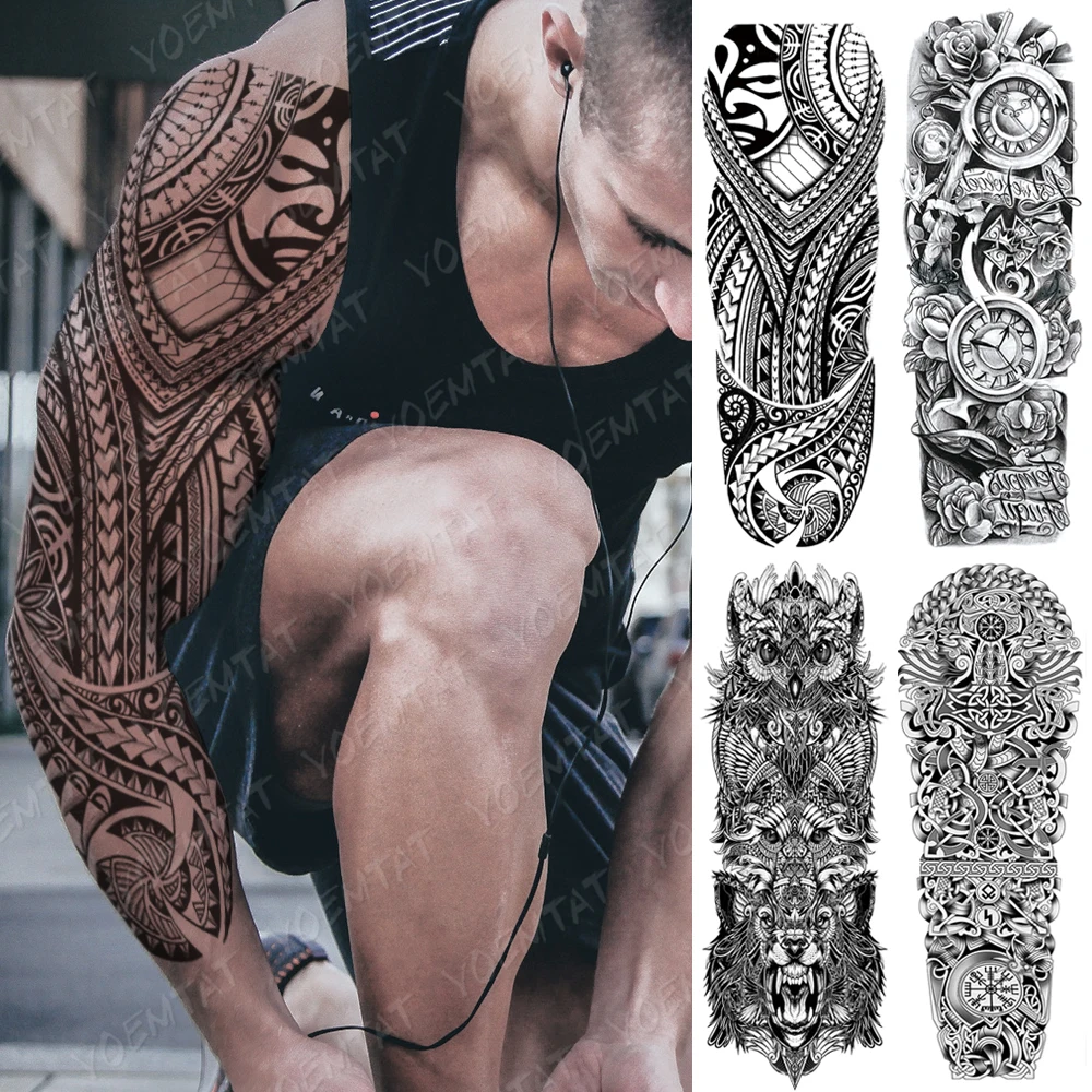 Faux tatouage temporaire imperméable pour hommes et femmes, autocollant, grand, manche de bras, Lucifer, ange, aigle, enfer, Satan, art corporel, complet