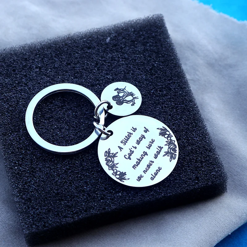 Sister Keychain Gift, Never Walk Alone Birthday Graduation Soul Sister Jewelry Christmas Birthday Gifts for Big or Little Sister