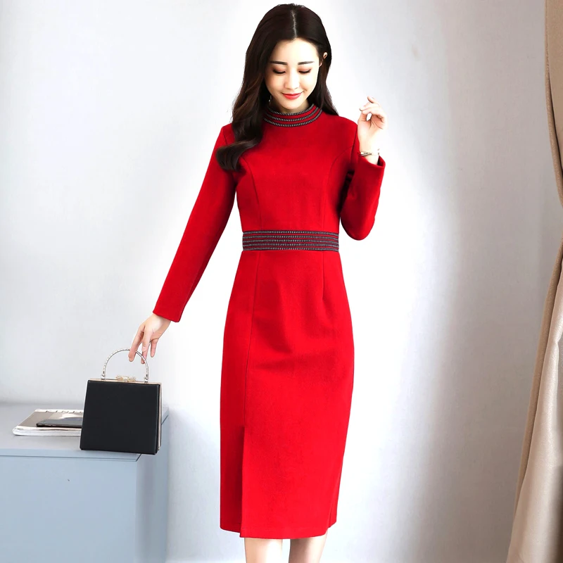 

2020 New Spring Autumn Vintage Dress Women Black Long Sleeve Midi Women Dress Elegant Ladies Dresses