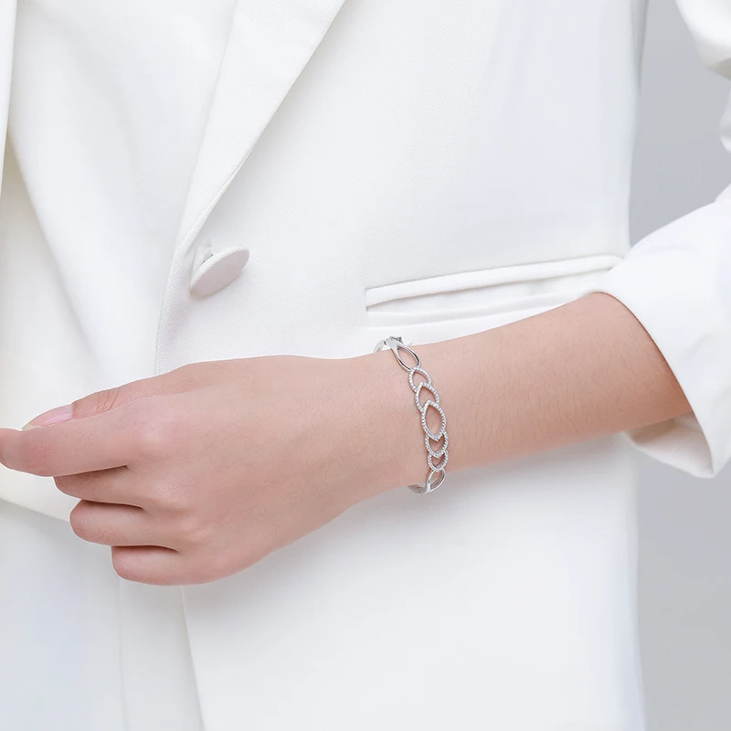 Ailmay Fashion 925 Sterling srebrny geometryczny Design bransoletki musujące przezroczysta cyrkonia bransoletki dla kobiet oświadczenie biżuteria prezent — zdjęcie 4