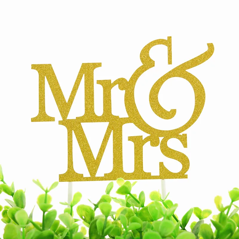 Mr & Mrs Cake Topper Wedding Engagement Decoration Love Cupcake Flags Glittler Paper Valentines Day Party Baking Decor Xmas New