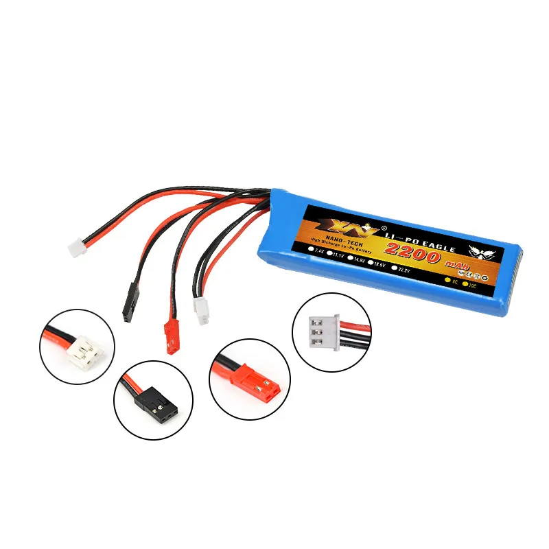 2S 7.4V 2200mah Lipo Battery 8C JST Plug Connector for Futaba T6J T8FG 12FG Walkera DEVO 7 RC Radio Remote Control Transmitter